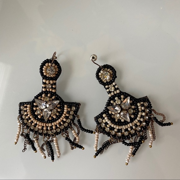 Jewelry - Black and cream statement earrings with stones